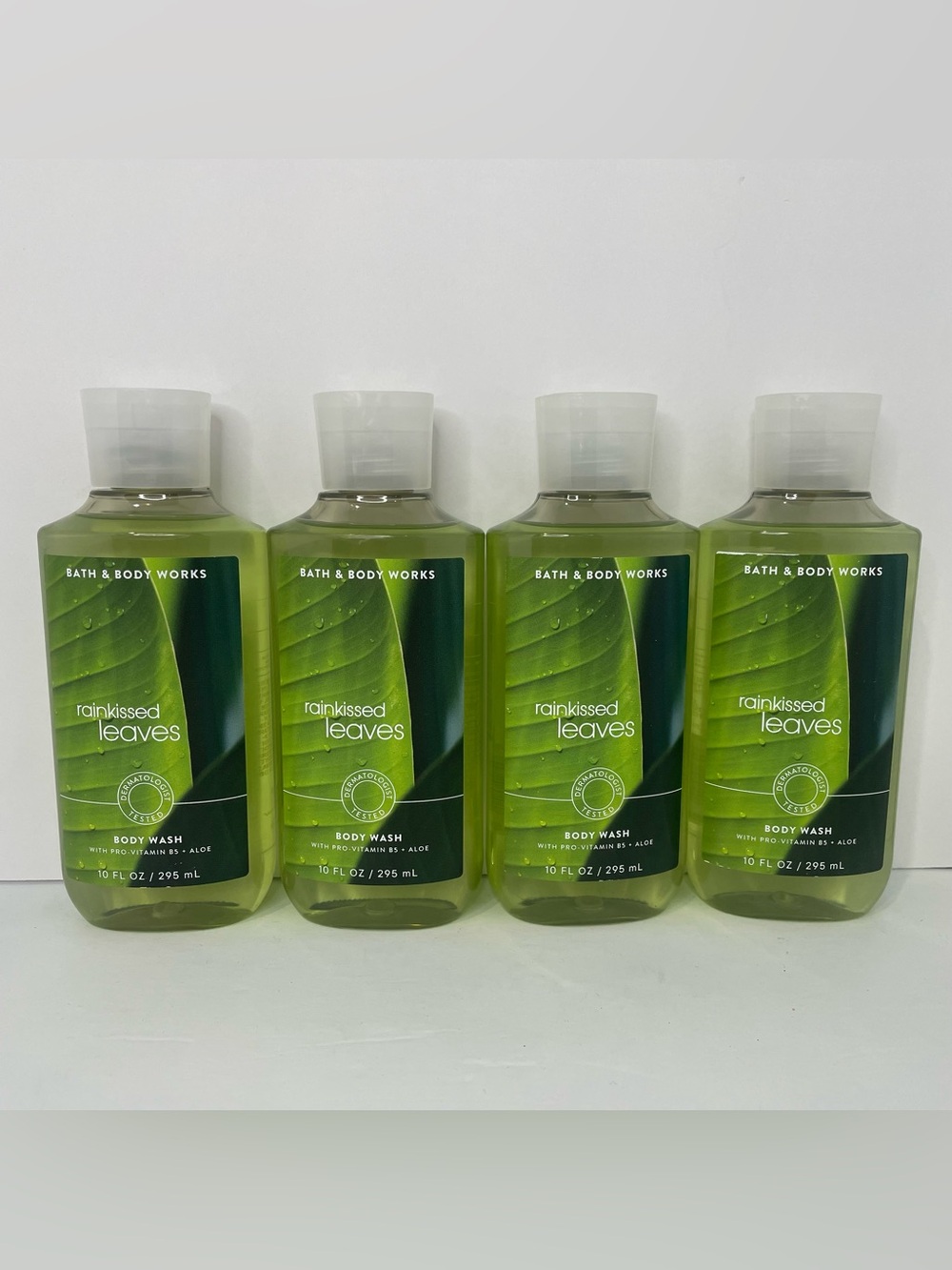 LOT OF 4 RAINKISSED LEAVES Body Wash 10 oz FULL SIZE Bath & Body Works
